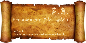 Pressburger Mátyás névjegykártya